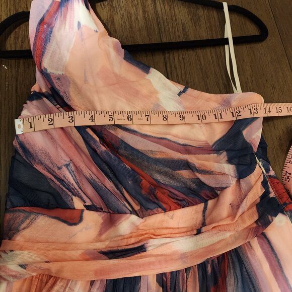 Maggy London Abstract Pastel One Shoulder Midi Dress Size 10, Zipper sticks - Picture 4 of 11